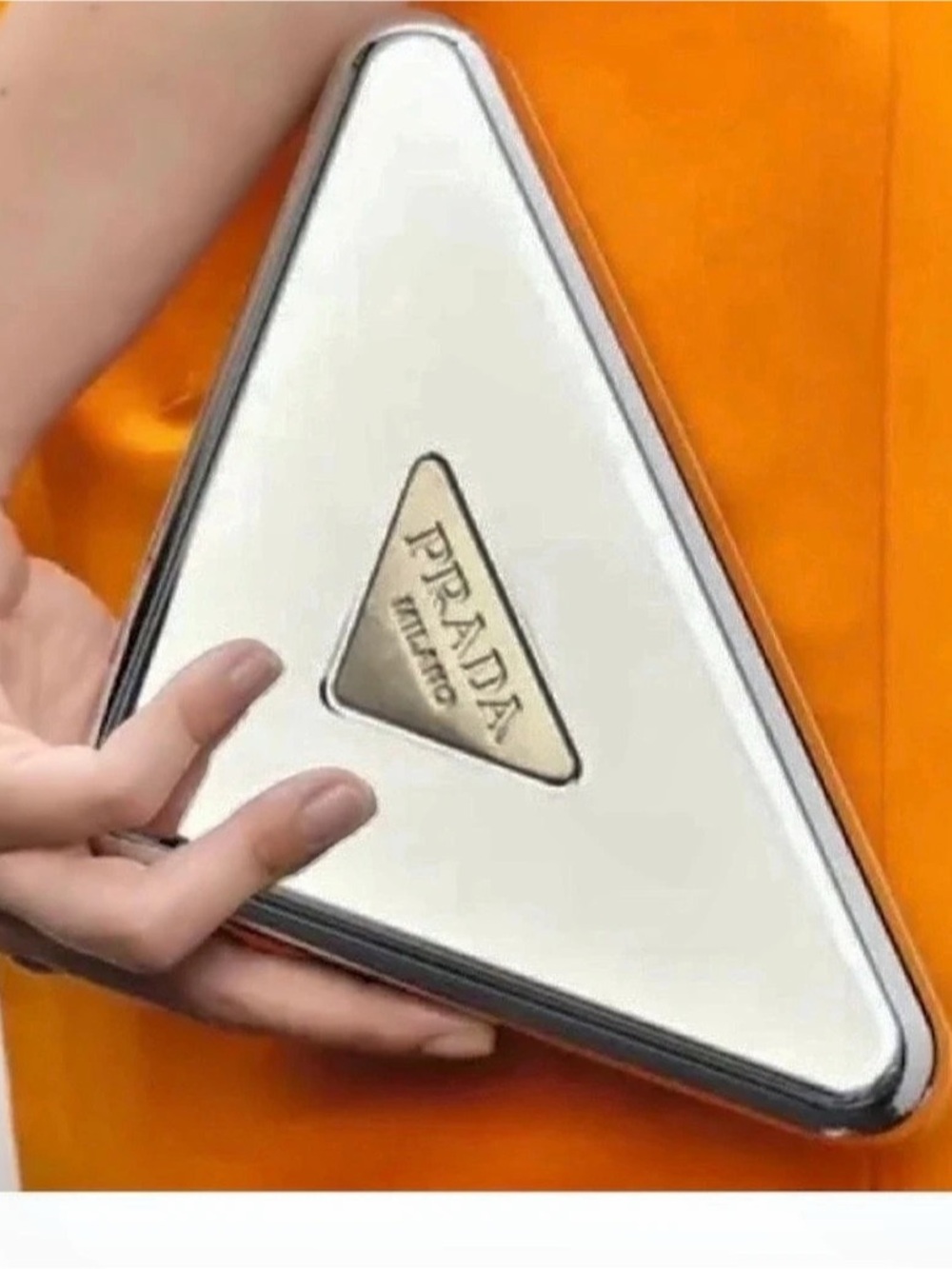 Prada Triangle Clutch in White & Silver brand new